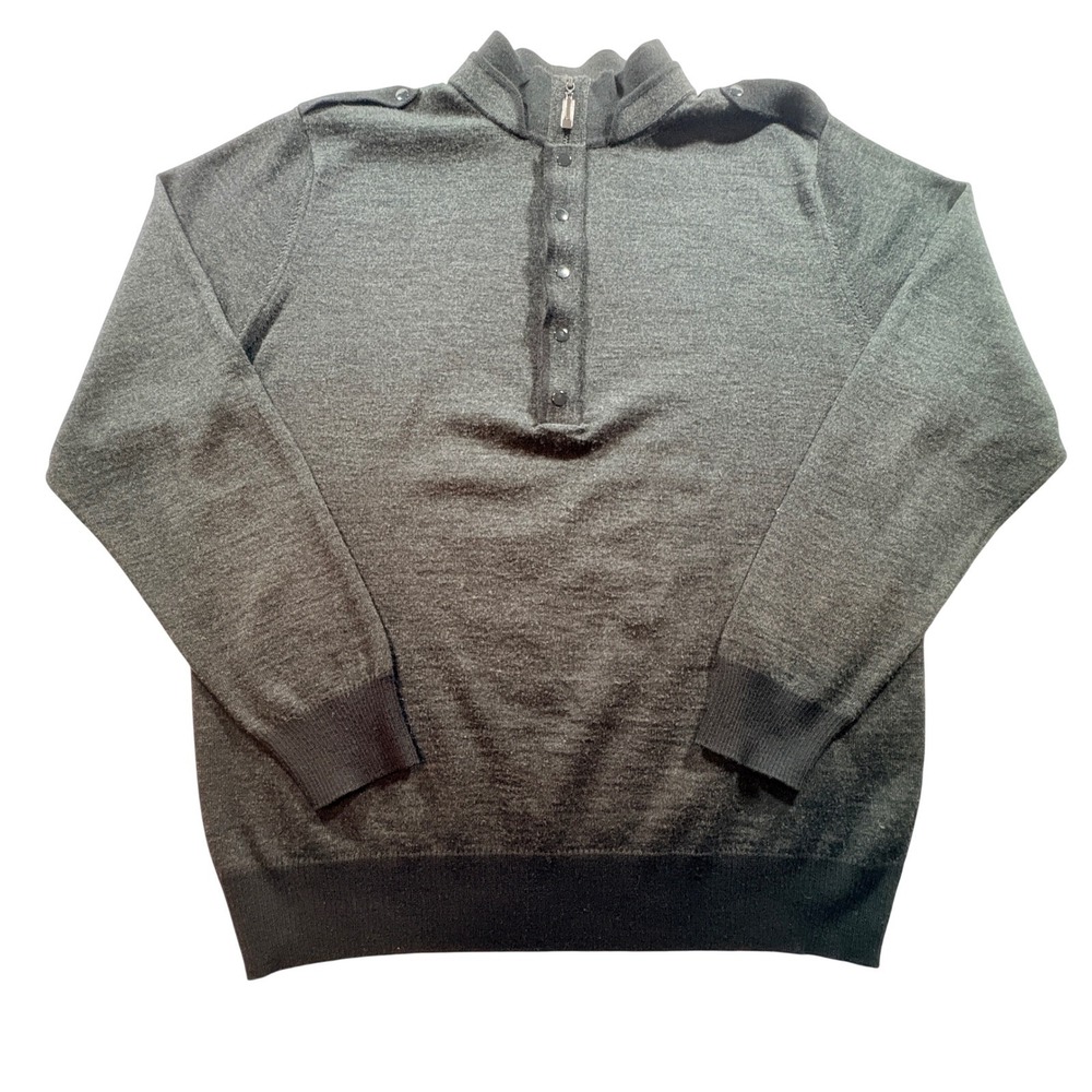 Gianni‎ Marcelo Sweater Mens Large Gray Merino Wool Blend Quarter Zip Epaulettes